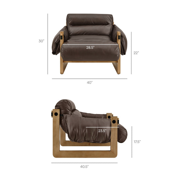 Modway Furniture Sorelle Pebbled Vegan Leather Sling Lounge Chair with Rubberwood Frame Mid-Century Style Espresso EEI-7817-ESP