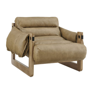Modway Furniture Sorelle Pebbled Vegan Leather Sling Lounge Chair with Rubberwood Frame Mid-Century Style Toast EEI-7817-TST