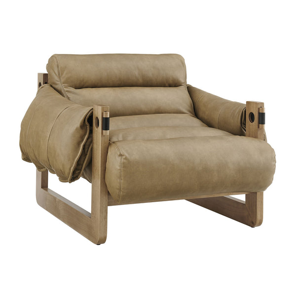 Modway Furniture Sorelle Pebbled Vegan Leather Sling Lounge Chair with Rubberwood Frame Mid-Century Style Toast EEI-7817-TST