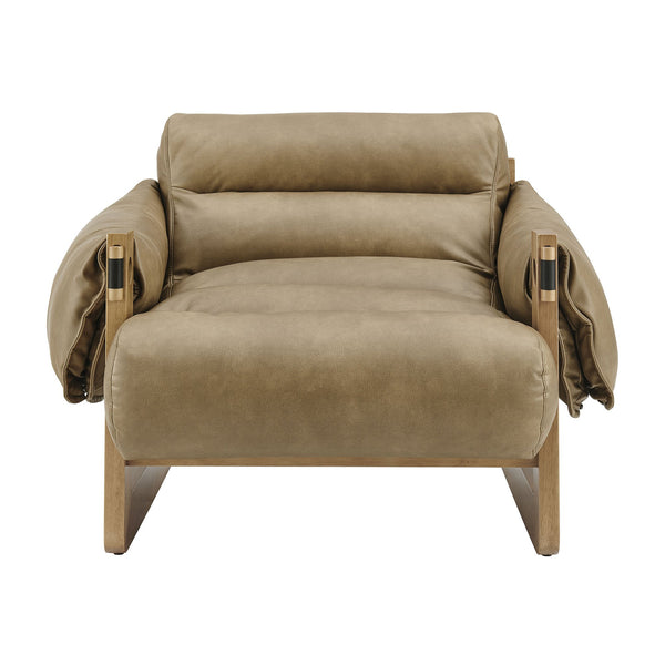 Modway Furniture Sorelle Pebbled Vegan Leather Sling Lounge Chair with Rubberwood Frame Mid-Century Style Toast EEI-7817-TST