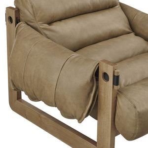 Modway Furniture Sorelle Pebbled Vegan Leather Sling Lounge Chair with Rubberwood Frame Mid-Century Style Toast EEI-7817-TST