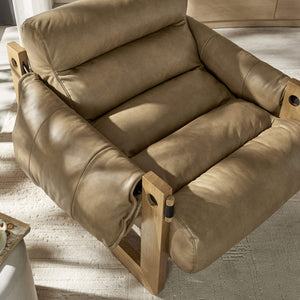 Modway Furniture Sorelle Pebbled Vegan Leather Sling Lounge Chair with Rubberwood Frame Mid-Century Style Toast EEI-7817-TST