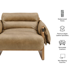 Modway Furniture Sorelle Pebbled Vegan Leather Sling Lounge Chair with Rubberwood Frame Mid-Century Style Toast EEI-7817-TST