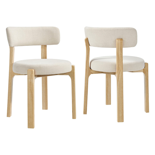 Modway Furniture Marsha Linen Fabric Dining Chair Set with Rubberwood Legs for Vintage Kitchen Spaces White EEI-7818-ECR