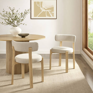 Modway Furniture Marsha Linen Fabric Dining Chair Set with Rubberwood Legs for Vintage Kitchen Spaces White EEI-7818-ECR