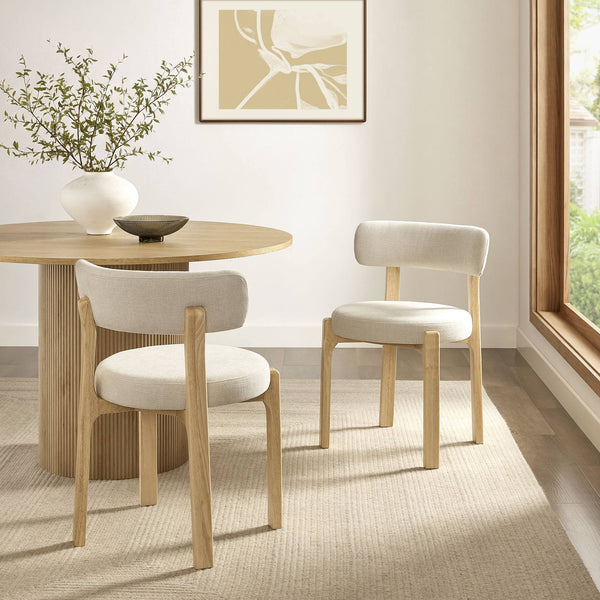 Modway Furniture Marsha Linen Fabric Dining Chair Set with Rubberwood Legs for Vintage Kitchen Spaces White EEI-7818-ECR