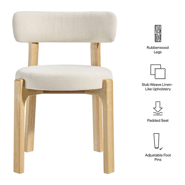 Modway Furniture Marsha Linen Fabric Dining Chair Set with Rubberwood Legs for Vintage Kitchen Spaces White EEI-7818-ECR
