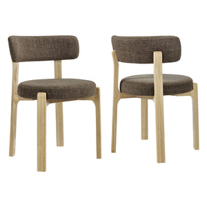 Modway Furniture Marsha Linen Fabric Dining Chair Set with Rubberwood Legs for Vintage Kitchen Spaces Brown EEI-7818-MOC