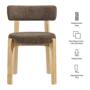 Modway Furniture Marsha Linen Fabric Dining Chair Set with Rubberwood Legs for Vintage Kitchen Spaces Brown EEI-7818-MOC