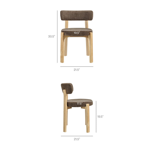 Modway Furniture Marsha Linen Fabric Dining Chair Set with Rubberwood Legs for Vintage Kitchen Spaces Brown EEI-7818-MOC