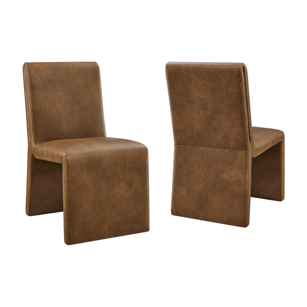 Modway Furniture Emory Modway Vegan Leather Dining Chairs Sculptural Seamless Upholstery Set of 2 Canyon EEI-7827-CYN