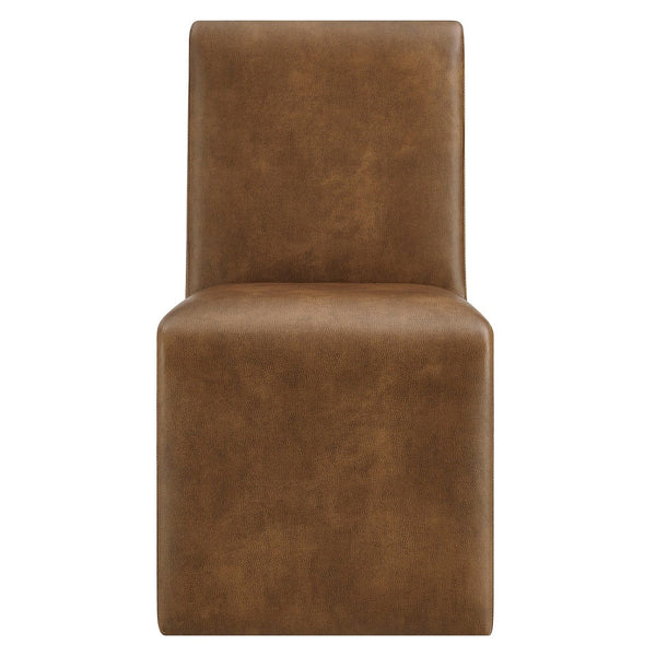 Modway Furniture Emory Modway Vegan Leather Dining Chairs Sculptural Seamless Upholstery Set of 2 Canyon EEI-7827-CYN