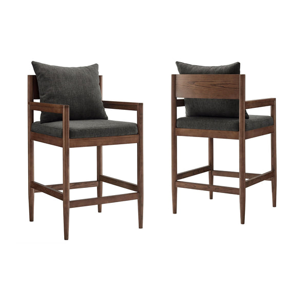 Modway Furniture Remington Elm Wood Counter Stools Set of 2 with Slub Weave Upholstery for Kitchen Islands Gray EEI-7833-CHA