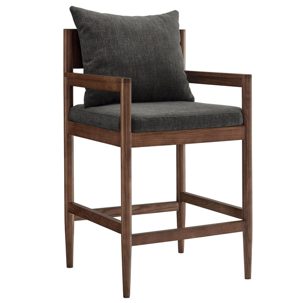 Modway Furniture Remington Elm Wood Counter Stools Set of 2 with Slub Weave Upholstery for Kitchen Islands Gray EEI-7833-CHA