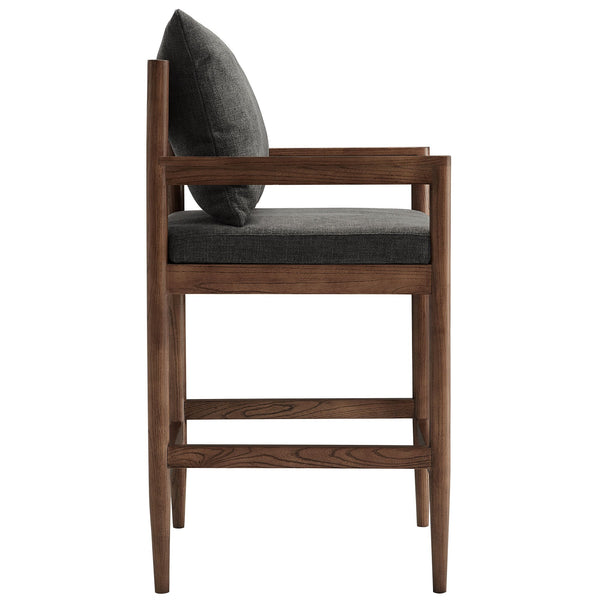 Modway Furniture Remington Elm Wood Counter Stools Set of 2 with Slub Weave Upholstery for Kitchen Islands Gray EEI-7833-CHA