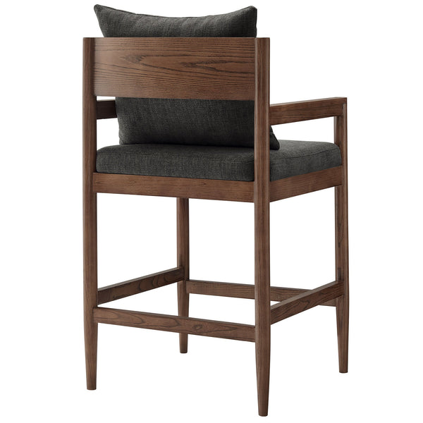 Modway Furniture Remington Elm Wood Counter Stools Set of 2 with Slub Weave Upholstery for Kitchen Islands Gray EEI-7833-CHA