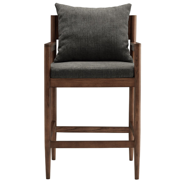 Modway Furniture Remington Elm Wood Counter Stools Set of 2 with Slub Weave Upholstery for Kitchen Islands Gray EEI-7833-CHA