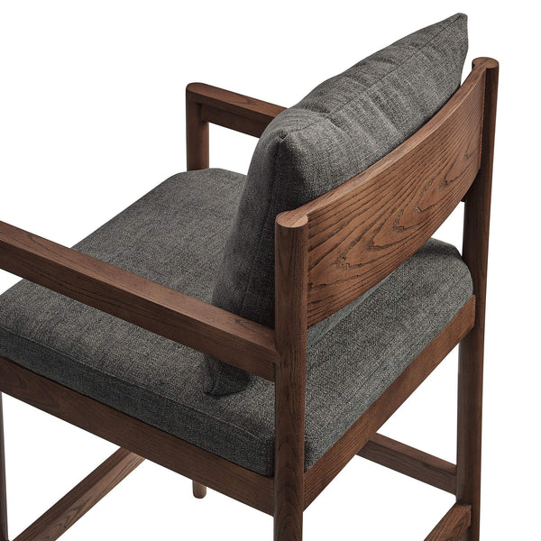 Modway Furniture Remington Elm Wood Counter Stools Set of 2 with Slub Weave Upholstery for Kitchen Islands Gray EEI-7833-CHA