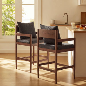 Modway Furniture Remington Elm Wood Counter Stools Set of 2 with Slub Weave Upholstery for Kitchen Islands Gray EEI-7833-CHA