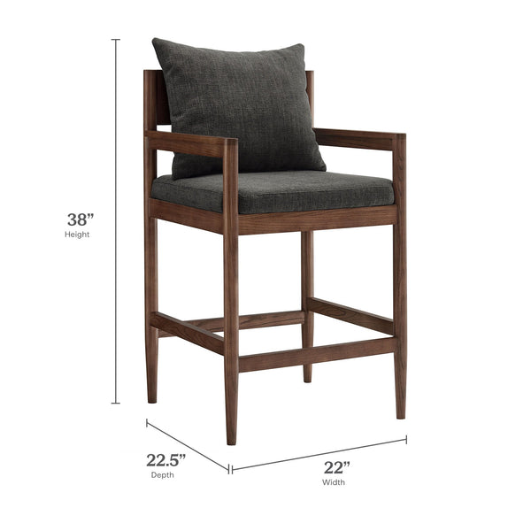 Modway Furniture Remington Elm Wood Counter Stools Set of 2 with Slub Weave Upholstery for Kitchen Islands Gray EEI-7833-CHA