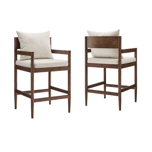 Modway Furniture Remington Elm Wood Counter Stools Set of 2 with Slub Weave Upholstery for Kitchen Islands White EEI-7833-SAL