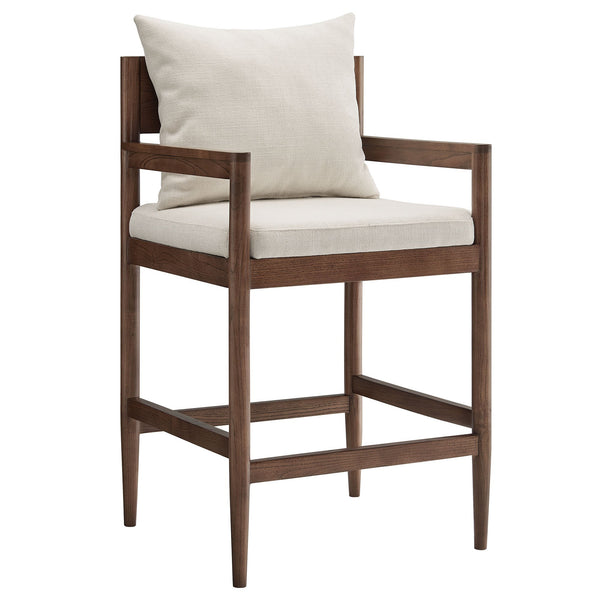 Modway Furniture Remington Elm Wood Counter Stools Set of 2 with Slub Weave Upholstery for Kitchen Islands White EEI-7833-SAL