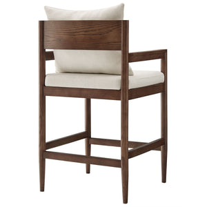 Modway Furniture Remington Elm Wood Counter Stools Set of 2 with Slub Weave Upholstery for Kitchen Islands White EEI-7833-SAL