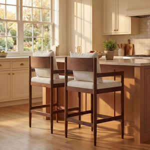 Modway Furniture Remington Elm Wood Counter Stools Set of 2 with Slub Weave Upholstery for Kitchen Islands White EEI-7833-SAL
