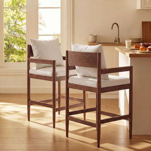 Modway Furniture Remington Elm Wood Counter Stools Set of 2 with Slub Weave Upholstery for Kitchen Islands White EEI-7833-SAL