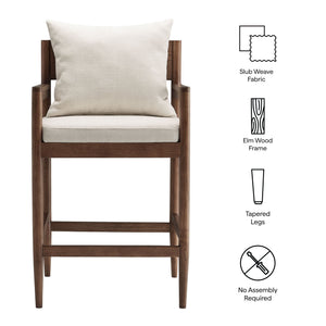 Modway Furniture Remington Elm Wood Counter Stools Set of 2 with Slub Weave Upholstery for Kitchen Islands White EEI-7833-SAL