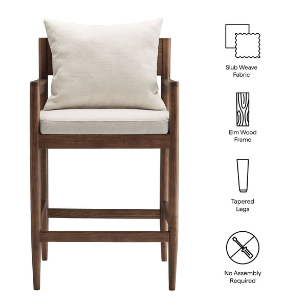 Modway Furniture Remington Elm Wood Counter Stools Set of 2 with Slub Weave Upholstery for Kitchen Islands White EEI-7833-SAL