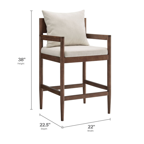 Modway Furniture Remington Elm Wood Counter Stools Set of 2 with Slub Weave Upholstery for Kitchen Islands White EEI-7833-SAL