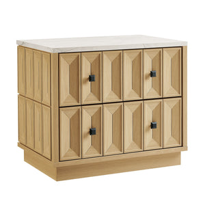 Modway Furniture Mabry Sculptural Two Drawer Nightstand with Marble Look Top and Faceted Geometric Panels Oak EEI-7835-OAK
