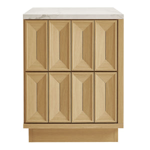 Modway Furniture Mabry Sculptural Two Drawer Nightstand with Marble Look Top and Faceted Geometric Panels Oak EEI-7835-OAK