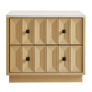 Modway Furniture Mabry Sculptural Two Drawer Nightstand with Marble Look Top and Faceted Geometric Panels Oak EEI-7835-OAK