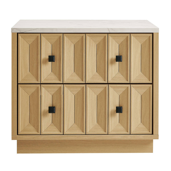 Modway Furniture Mabry Sculptural Two Drawer Nightstand with Marble Look Top and Faceted Geometric Panels Oak EEI-7835-OAK