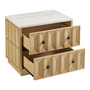 Modway Furniture Mabry Sculptural Two Drawer Nightstand with Marble Look Top and Faceted Geometric Panels Oak EEI-7835-OAK