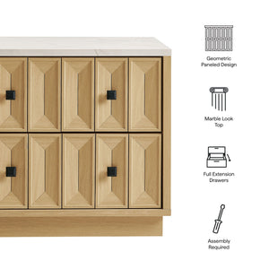 Modway Furniture Mabry Sculptural Two Drawer Nightstand with Marble Look Top and Faceted Geometric Panels Oak EEI-7835-OAK