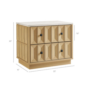 Modway Furniture Mabry Sculptural Two Drawer Nightstand with Marble Look Top and Faceted Geometric Panels Oak EEI-7835-OAK