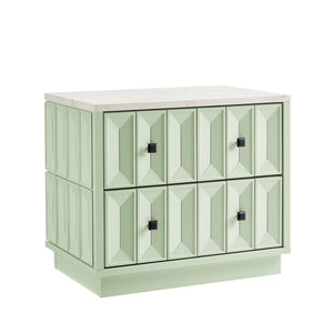 Modway Furniture Mabry Sculptural Two Drawer Nightstand with Marble Look Top and Faceted Geometric Panels Green EEI-7835-SAG