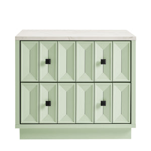 Modway Furniture Mabry Sculptural Two Drawer Nightstand with Marble Look Top and Faceted Geometric Panels Green EEI-7835-SAG