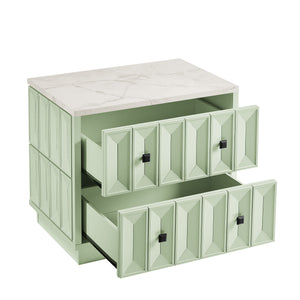 Modway Furniture Mabry Sculptural Two Drawer Nightstand with Marble Look Top and Faceted Geometric Panels Green EEI-7835-SAG