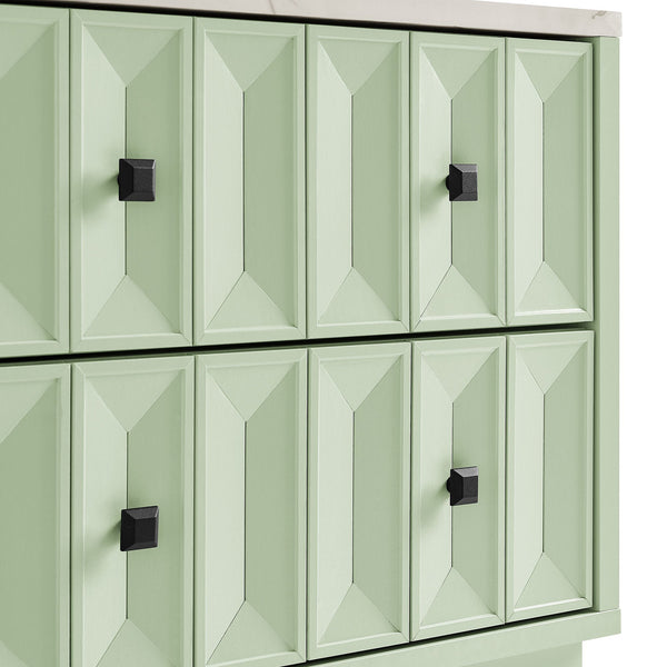 Modway Furniture Mabry Sculptural Two Drawer Nightstand with Marble Look Top and Faceted Geometric Panels Green EEI-7835-SAG