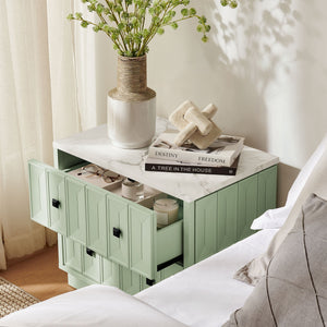 Modway Furniture Mabry Sculptural Two Drawer Nightstand with Marble Look Top and Faceted Geometric Panels Green EEI-7835-SAG