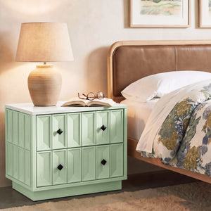 Modway Furniture Mabry Sculptural Two Drawer Nightstand with Marble Look Top and Faceted Geometric Panels Green EEI-7835-SAG