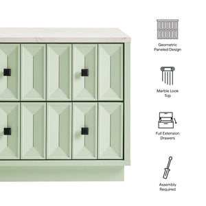 Modway Furniture Mabry Sculptural Two Drawer Nightstand with Marble Look Top and Faceted Geometric Panels Green EEI-7835-SAG
