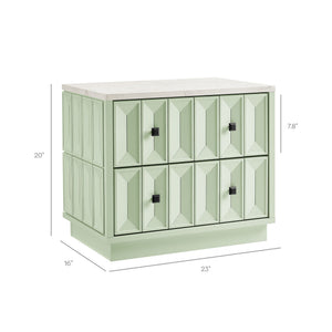 Modway Furniture Mabry Sculptural Two Drawer Nightstand with Marble Look Top and Faceted Geometric Panels Green EEI-7835-SAG