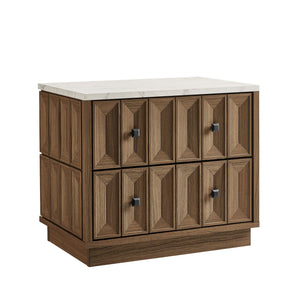 Modway Furniture Mabry Sculptural Two Drawer Nightstand with Marble Look Top and Faceted Geometric Panels Walnut EEI-7835-WAL