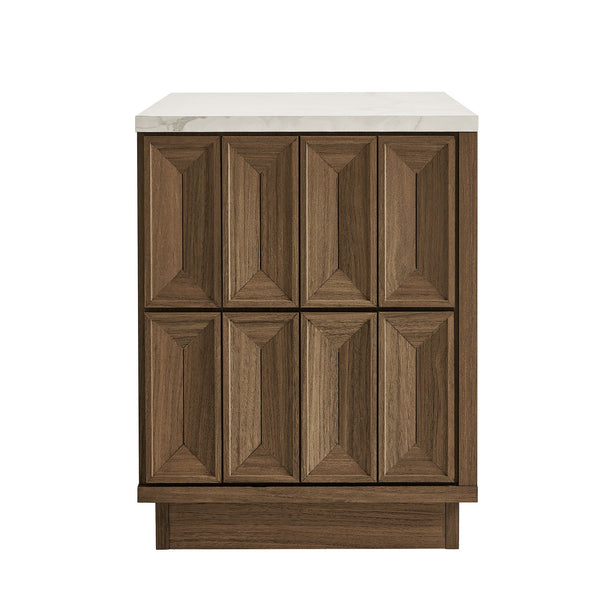 Modway Furniture Mabry Sculptural Two Drawer Nightstand with Marble Look Top and Faceted Geometric Panels Walnut EEI-7835-WAL