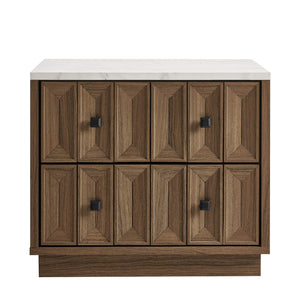 Modway Furniture Mabry Sculptural Two Drawer Nightstand with Marble Look Top and Faceted Geometric Panels Walnut EEI-7835-WAL